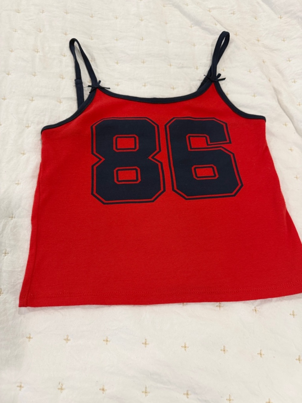 art class Red Ribbed Tank with Navy Trim